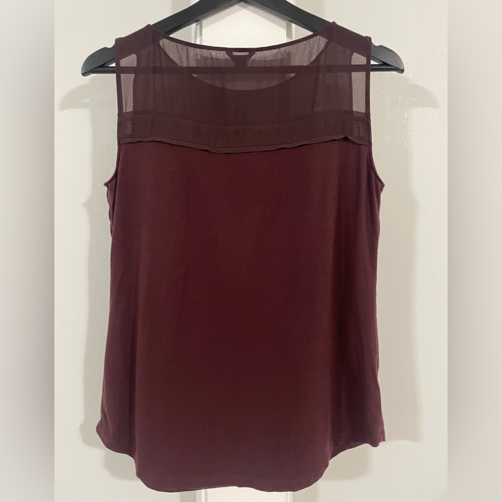 Ann Taylor Sleeveless Chiffon Yoke Tank - Burgundy